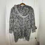 Pink Lily  Gray Leopard Print Soft Hooded Cardigan Photo 5