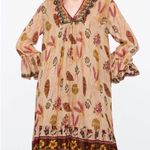 ZARA  Long Bell Sleeve Spring Ares Dress Embroidery Boho Brown Size S New Photo 4
