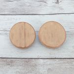 Vintage Clip On Earrings Wooden Tan Circle 1 & 1/8" Photo 1