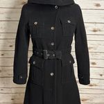 London Fog classic witchcore gothic black wool hooded belted overcoat Size 12 Photo 2