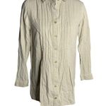 Button Up Pin Tuck Pleated Tunic Shirt S Beige Long Sleeves Collared Lined Photo 0