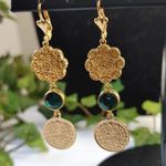 Gold Filled Coin with Emerald Green Crystal Drop Earrings Photo 1