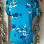 Apt. 9  Women’s Small‎ Blue Floral Twist Front Blouse Top Short Sleeve Keyhole Tee Photo 2