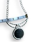 Vintage Womens Silver Tone Black Stone Pendant Necklace Navajo Western Gothic Photo 3