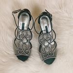 Caparros 🛍️  Black Satin Open Toe Silver Jeweled Rhinestone Mesh High Heels 6 Photo 0