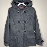Merona Gray Wool Blend Button & Zip Front Hooded Pea Coat Photo 0