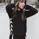 Sincerely Jules Side Lace Up Crewneck Sweatshirt in Black Photo 8