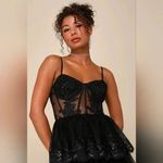 Lulus Alluring Sensation Black Tulle Embroidered Tiered Maxi Dress Size XL Photo 3