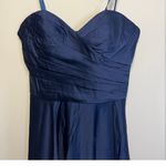 La Femme Sweetheart Thigh High Slit Satin Strapless Formal Prom Gown Size 6 Navy Photo 6