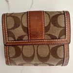 Coach Vintage  Leatherware Trifold Wallet in Jacquard Fabric in Tan and Brown Photo 0