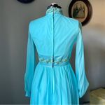 VINTAGE 1960s mod gown in teal with floral ribbon and chiffon Size 0 Photo 7
