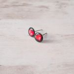 Vintage Stud Earrings Unusual Black with Red Heart with Paw Print Photo 2