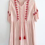 Embroidered Bohemian Tassel Baby Doll Dress Pink Photo 0