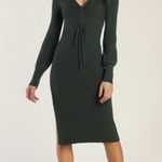 Bebe  Midi Bodycon Ribbed Green Dress Lace Up Sleeve Size XS NWT Holiday Cocktail Photo 7