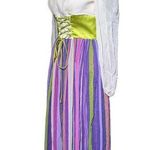 Vtg 1970s White Purple Striped Green Corseted Renaissance Peasant Dress 6 8 Photo 0