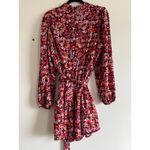 AX Paris Women’s Floral Long Sleeve Mini Dress Size 14 Red Pink Ruffle Hem Photo 1