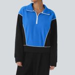 Halara  Stand Collar Half Zip Long Sleeve Color Block Fleece Sweatshirt Photo 2