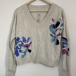 Nic+Zoe Blooming Short V Neck Sweater Beige Pink Floral Size M NWT $168 Photo 4