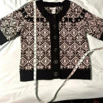 Jillian Jone Thick Wool Short Sleeve Sweater Black/ Off White. Sz: S Aztec print Black Photo 3