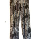 IMAN Easywear Pants SZ LG Brown Gold Trim Paisley Slinky Wide Leg Elastic Waist Photo 0