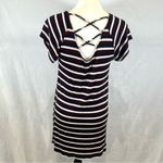 Dee Elle Navy burgundy gray and white ribbed knit cross back swing dress size medium Photo 2