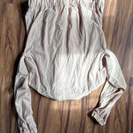 EXPRESS  Womens Bomber Jacket Full Zip Beige Ruched Sleeve‎ Lightweight XS Photo 4