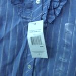 Tommy Hilfiger Women's Blue Striped Ruffle Collar Button Up Shirt NWT Size M Photo 2