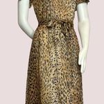 Vintage Sheer Leopard Print Dress Flutter Sleeves Animal Jungle 80s Collar Midi Size XS Photo 0