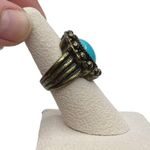 Faux Turquoise Oval Cabochon Antique Gold Tone Ring Size 6 Photo 1