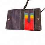 MYWALIT Black Navy Leather Crossbody Wallet Organizer Rainbow Card Slots Photo 1