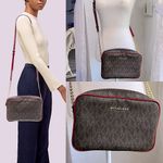 Michael kors Signature jet set east west brown monogram wine red crossbody bag Photo 1