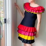 Vintage 80s Ruffle Fiesta Dress Colorblock Tiered Mini Carmen Miranda Vibes Black Size 4 Photo 0
