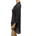 XCVI  Button Up Embroidered Long Roll Tab Sleeve Charcoal Sheer Viscose Blouse L Photo 1