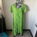Flax  100% linen dress floral boho oversized large green short sleeved Photo 2