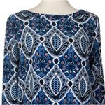 Loft  Shift Dress Boat Neck Long Sleeves Blue Multi Print Women’s Size Medium Photo 4