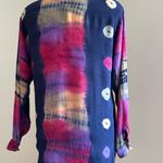 Lerner Vintage Blue Pink Purple Green Orange Tie Dye Long Button Blouse SZ S Photo 4