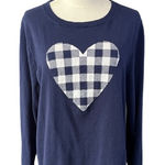 J.Crew  Teddie Sweater Women's XXL (XL) Navy Blue Gingham Heart 100% Cotton Photo 0