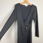 Calvin Klein  Dress Womens Medium Gray‎ Sheath Faux Wrap V-Neck Knit Long Sleeve Photo 3
