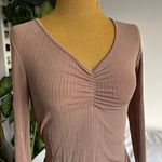 Sinched ribbed long sleeve shirt Tan Size XS Photo 1