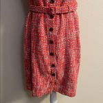 Ann Taylor  Coral Tweed Button-Front Dress with Belt | Size 6 Photo 6