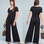 Maeve Anthropologie Black Square Neck Button Front Wide Leg Jumpsuit Size 4 Photo 9