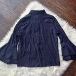 Current Air Anthropologie  Navy Blue Flare Sleeve Button Down Top Photo 2