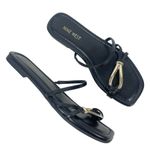 Nine West Tigra Square Toe Strappy Slide Flat Sandal Black Gold Size 7M Photo 0