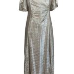 Adrianna Papell Sparkly Short Sleeve V-Neck Long Evening Gown Gold Size 8 Dress Photo 0