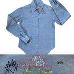 Vintage 70s Nature Lover Long Sleeve Button Down Dagger Collar Western Shirt Blue Photo 0