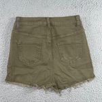 SheIn Distressed Denim Shorts Women 28 High Waist Raw Fringe Olive Photo 1