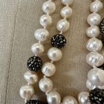 Freshwater Pearl & Pavé Crystal Long Necklace ✨ Sterling Clasp • Hand Photo 5