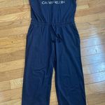 Calvin Klein Rhinestone Logo V-neck Sleeveless Jumpsuit Romper Blue Jersey L Photo 2