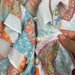 Esprit  Multicolored Ruffle Collar Paisley Boho Flowy Button‎ Up Blouse Photo 6