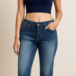 Love Indigo Jean Women's Size 6 Cuffed Capri Stretch Denim Bling Embroidery Pock Photo 0